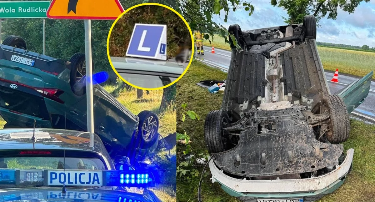 Samochód nauki jazdy dachował. Za kierownicą 19-letnia kursantka