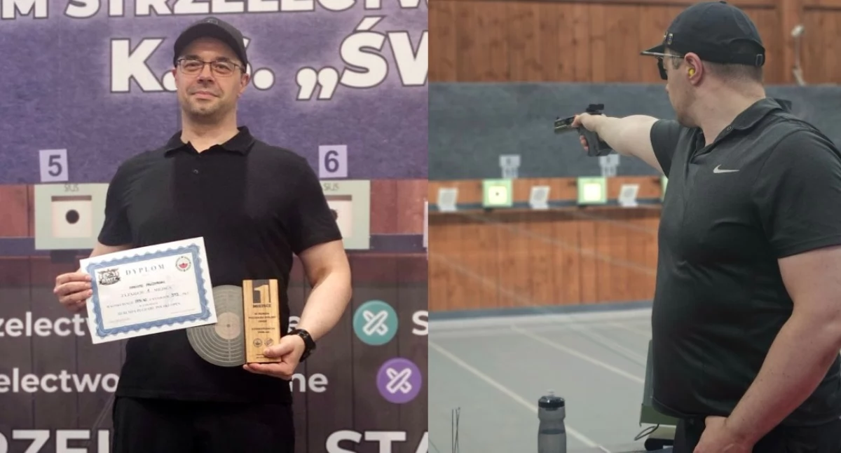 Przedstawiciele Okręgowego Klubu Strzelectwa Sportowego z Sulmierzyc na zawodach w Starachowicach - dwa medale zdobył Mariusz Pałczyński 