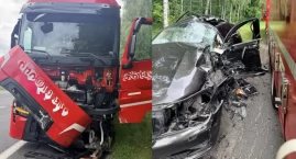 Wypadek pod Bełchatowem - 70-latek z BMW zignorował znak STOP i zderzył się z ciężarówką