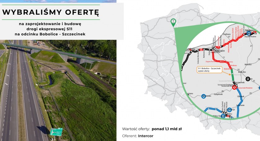 1,1 mld zł za realizację odcinka S11: Bobolice - Szczecinek