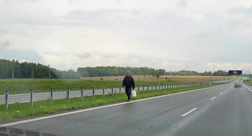 Szedł środkiem ekspresówki. Wracał z grzybów? 