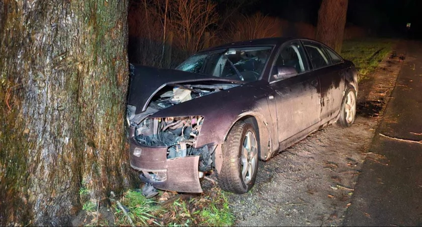 Zderzenie samochodu z drzewem. Jedna osoba ranna