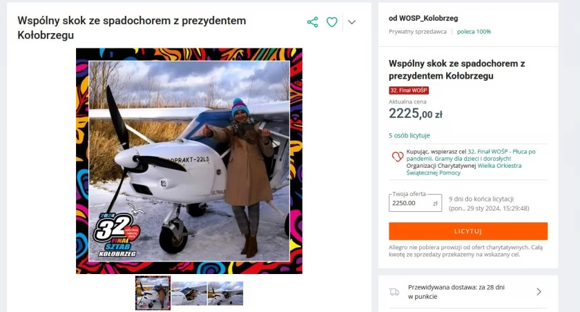 Przybywa kolejnych aukcji WOŚP. Licytuj skok spadochronem z prezydent miasta lub dzień z Paramedic
