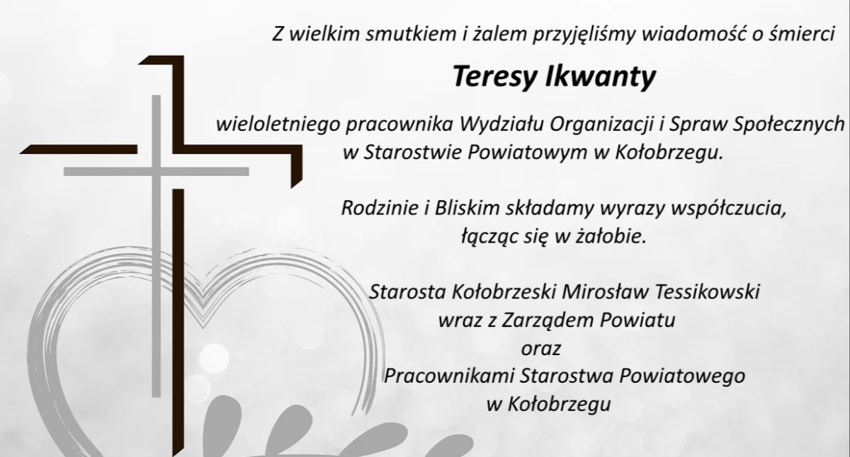Kondolencje dla rodziny i bliskich Teresy Ikwanty