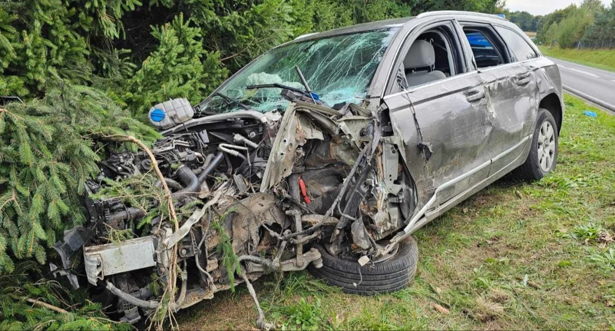 Audi wypadło z drogi na DW nr 162 | zdjęcia