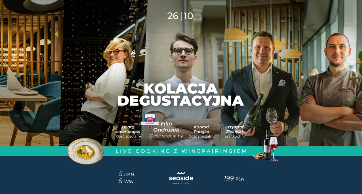 Kolacja degustacyjna, live cooking z wina pairingiem
