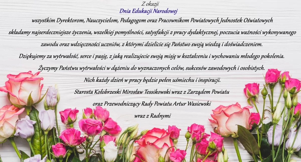 Dzień Edukacji Narodowej. Życzenia od Starosty, Przewodniczącego Rady i Zarządu Powiatu Kołobrzeskiego