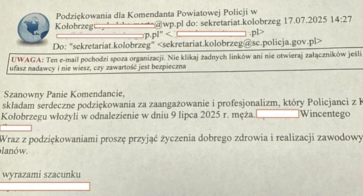 Pomogli odnaleźć zaginionego. Teraz usłyszeli podziękowania