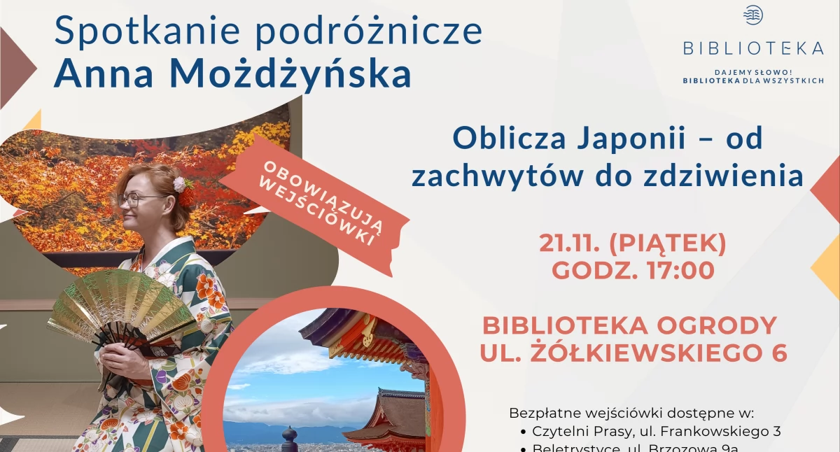 Anna Możdżyńska odkryje oblicza Japonii. Podróżnicze spotkanie w Bibliotece