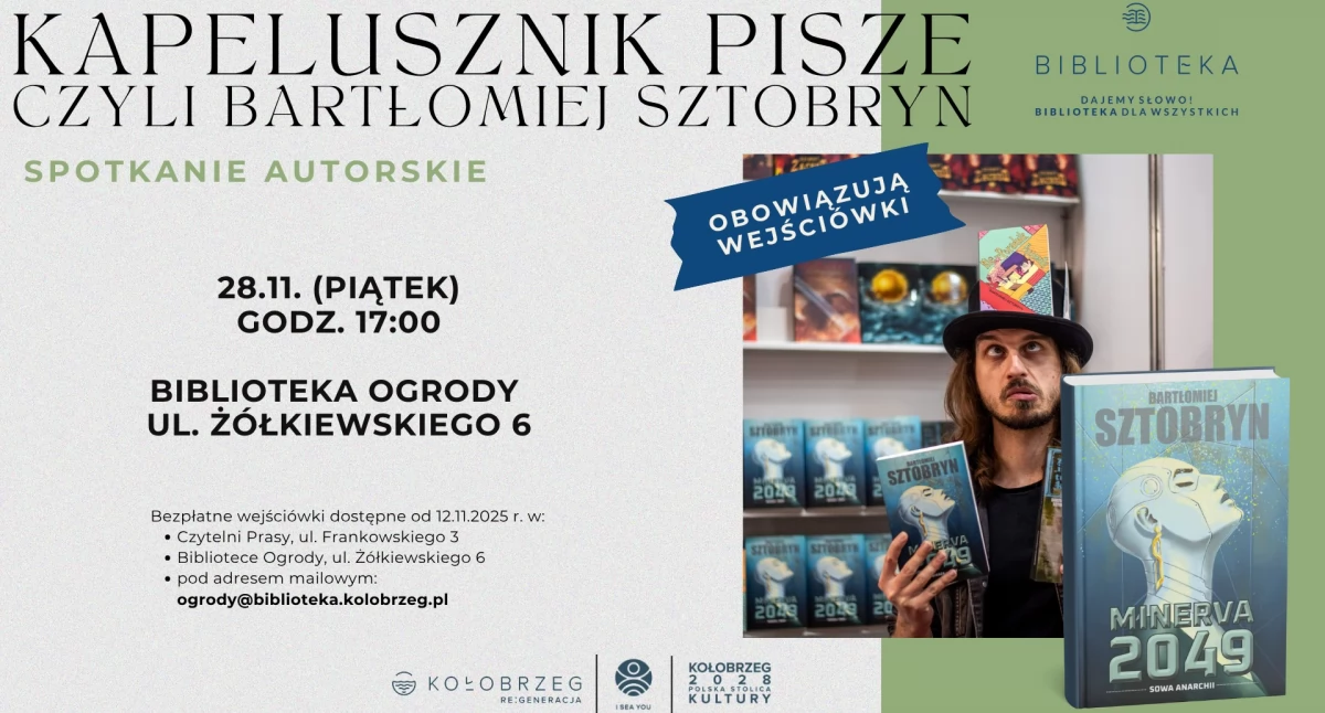 Kapelusznik Pisze w Bibliotece na Ogrodach