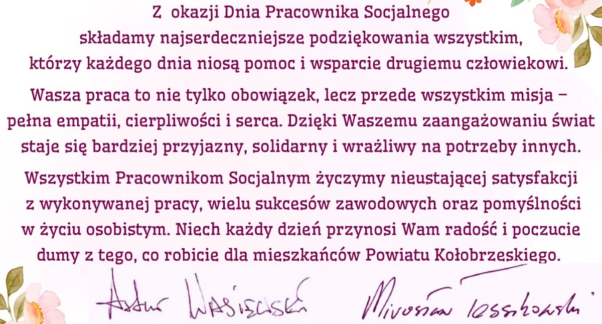 Życzenia z okazji Dnia Pracownika Socjalnego