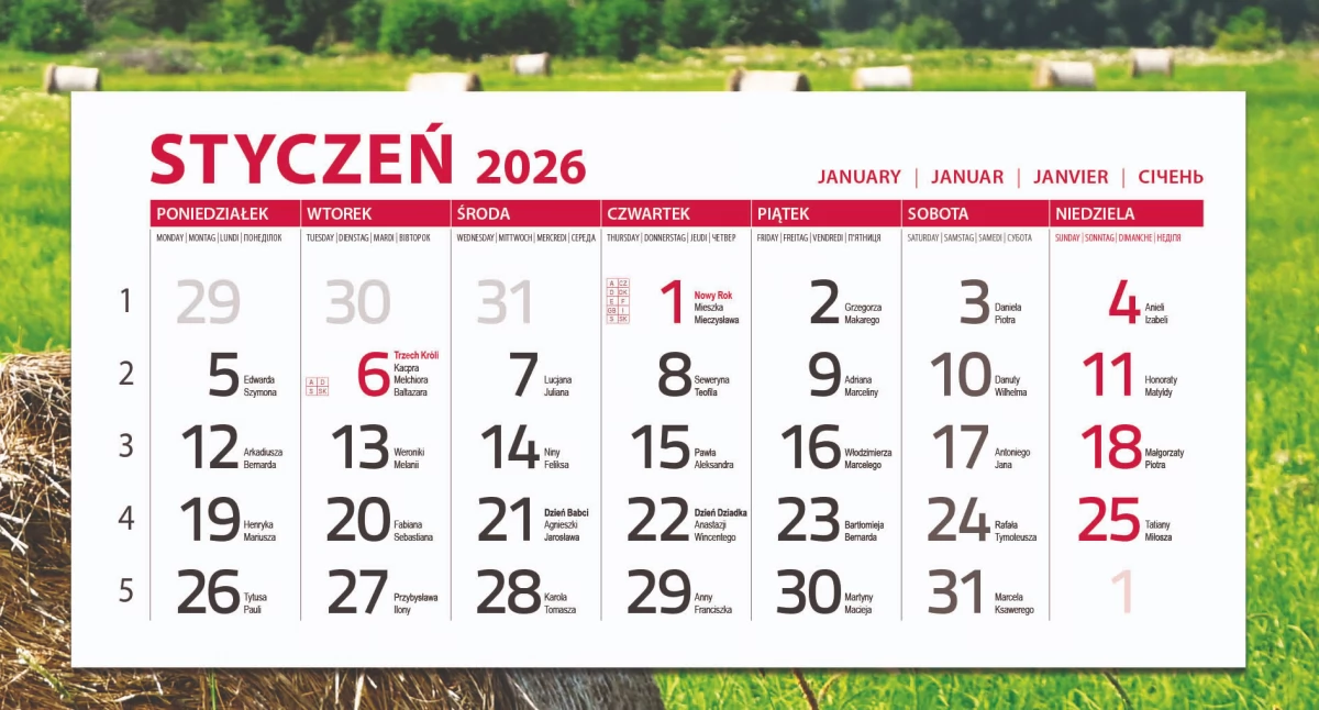 Darmowe kalendarze na 2026 rok dla mieszkańców powiatu