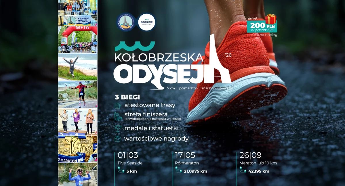 KOŁOBRZESKA ODYSEJA ’26 – trzy biegi, jedna legenda!  5 km | półmaraton | maraton lub 10 km