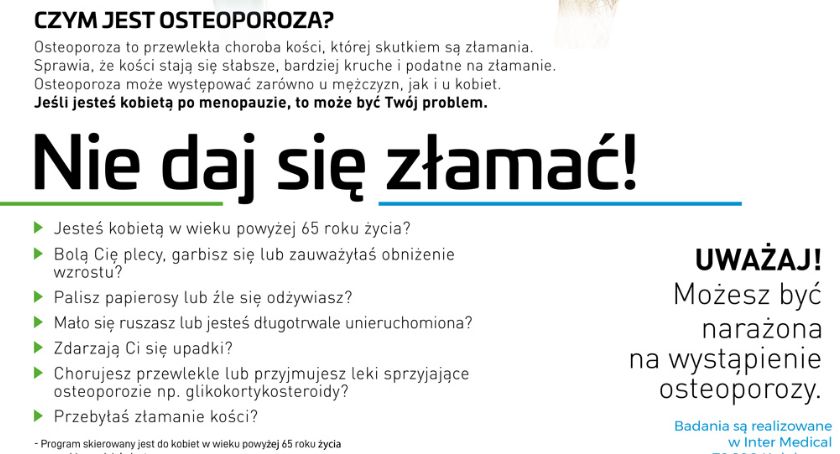 Bezpłatne badania w kierunku osteoporozy dla kobiet