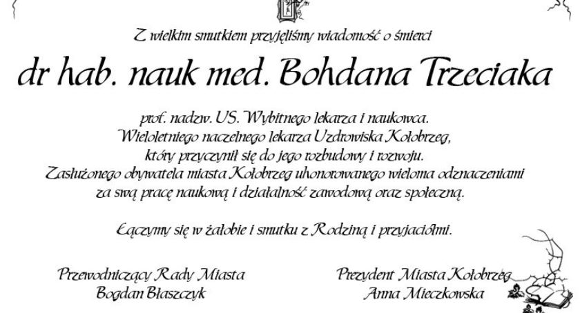 Kondolencje dla rodziny Bohdana Trzeciaka