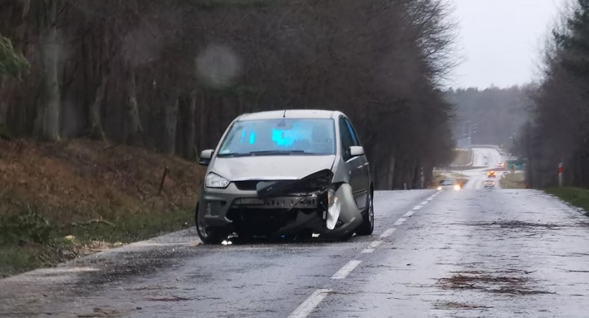 Drzewo spadło na jadący samochód