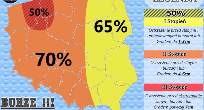 Alert pogodowy! Burze, silny wiatr, ulewne opady deszczu i grad!