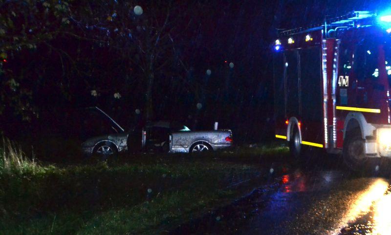 Samochód wjechał w drzewo. Dwóch mężczyzn trafiło do szpitala