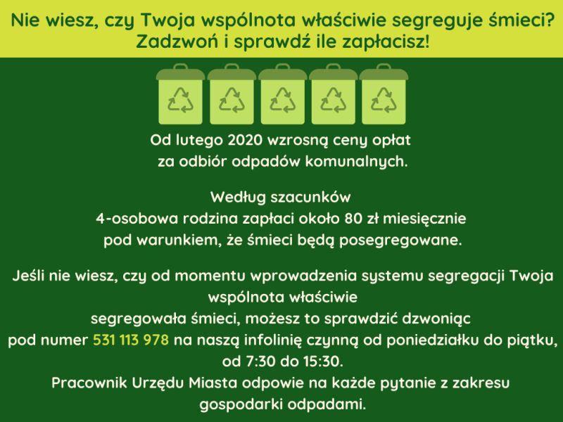 Infolinia dedykowana opłatom za odbiór odpadów komunalnych