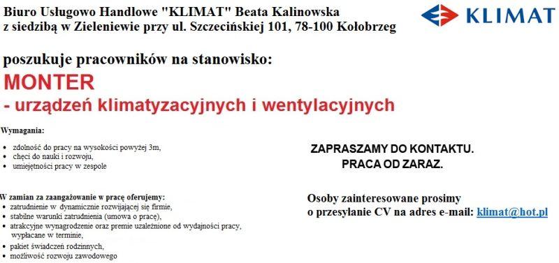 Praca: monter urządzeń klimatyzacyjnych i wentylacyjnych 