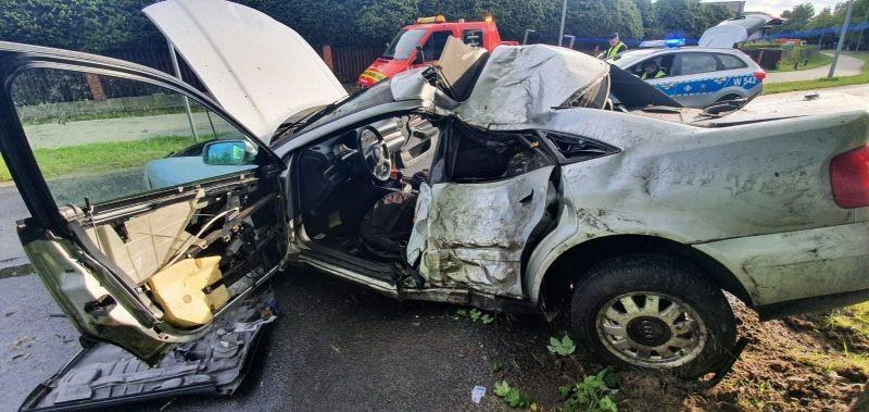 Wypadł z drogi i drzwiami kierowcy uderzył w drzewo