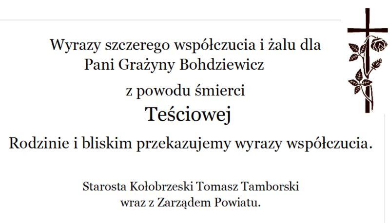 Kondolencje Grażyny Bohdziewicz