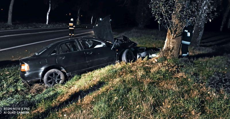 Auto uderzyło w drzewo. Kierowca sam wyszedł z pojazdu