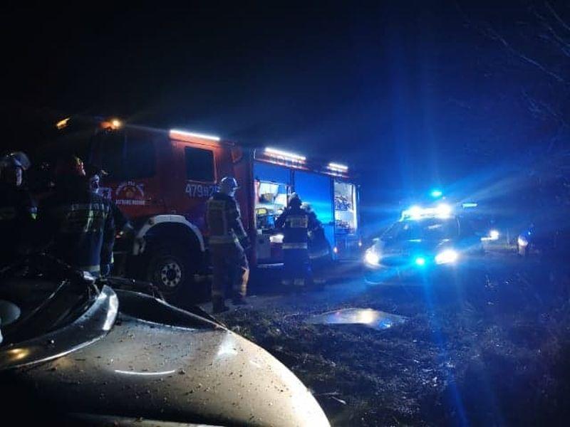 Samochód wjechał w drzewo. 29-latek zakleszczony w pojeździe (foto)