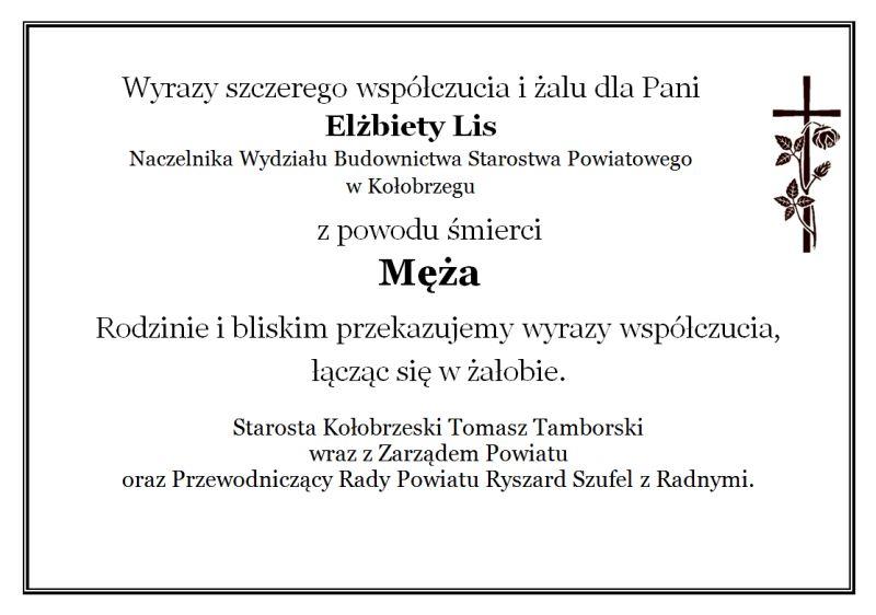 Kondolencje dla Pani Elżbiety Lis