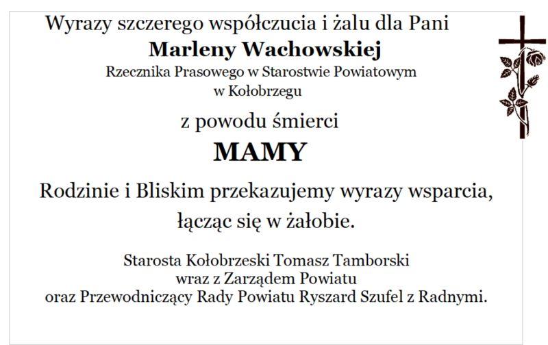 Kondolencje dla Pani Marleny Wachowskiej