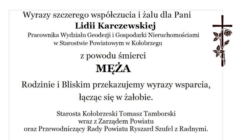 Kondolencje dla Lidii Karczewskiej