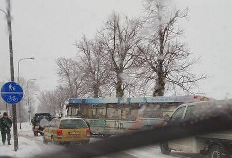 Autobus wpadł w poślizg i utknął