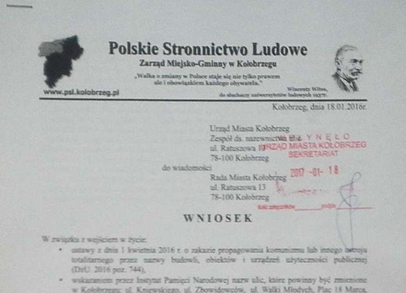  PSL proponuje swoje nazwy ulic