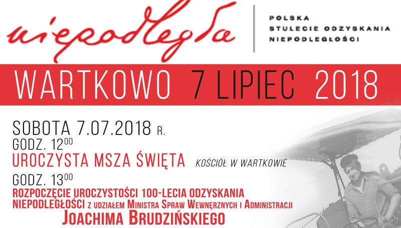 Stulecie Odzyskania Niepodległości w Wartkowie. Przyjedzie minister MSWiA