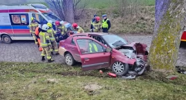 Stracił panowanie nad pojazdem i uderzył w drzewo. Kierowca zakleszczony w samochodzie