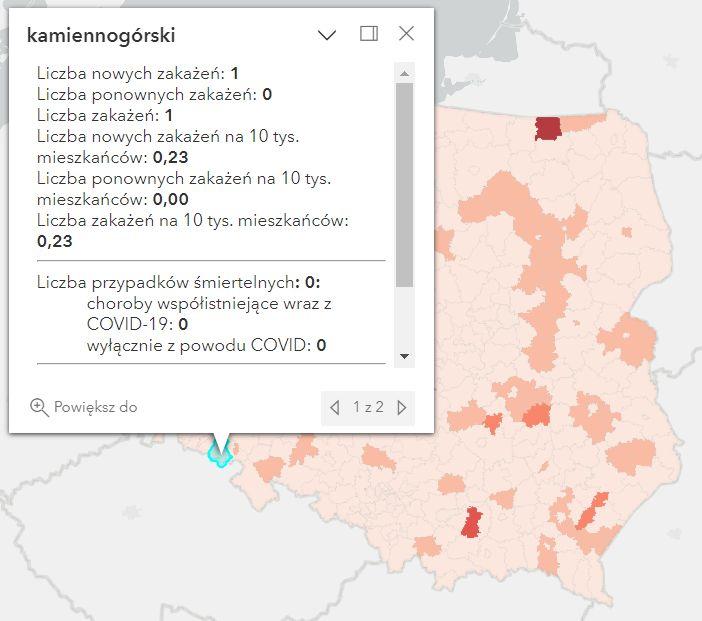 Koronawirus - statystyka - powiat kamiennogórski - 22.04.2023. 