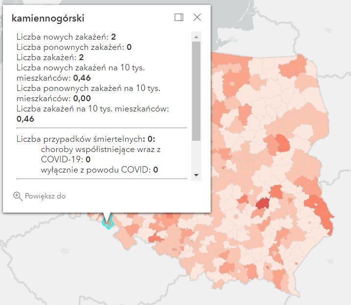Koronawirus - statystyka - powiat kamiennogórski - 22.10.2022. 