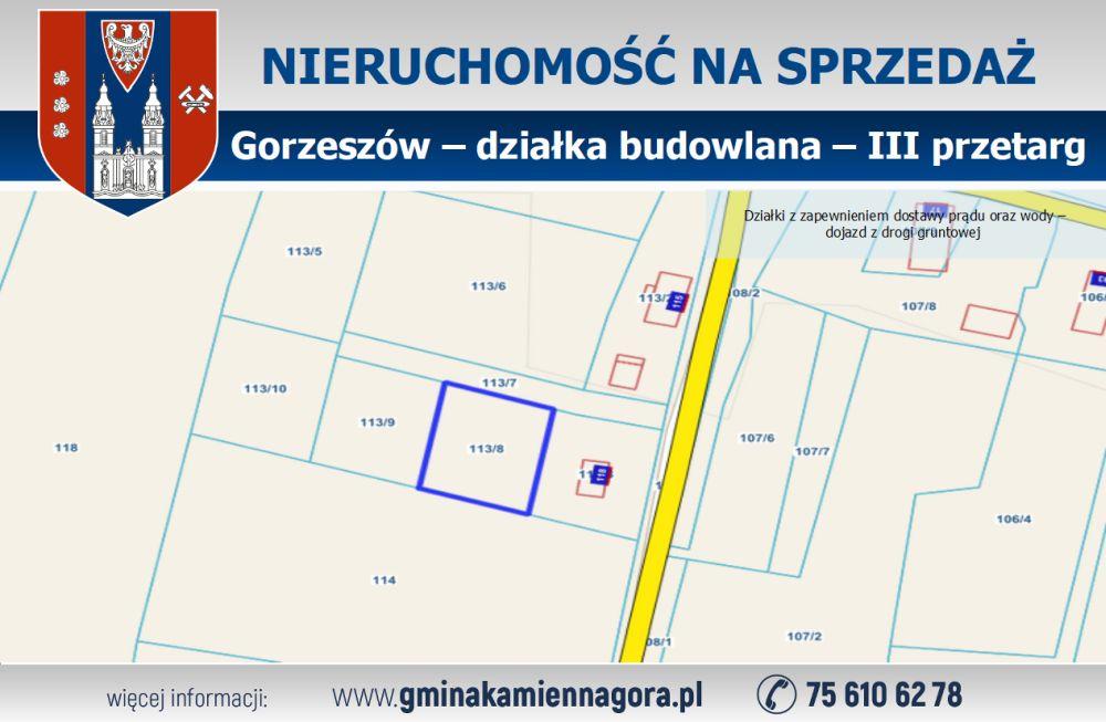 OGŁOSZENIE - działka 113/8 - Gorzeszów - III przetarg