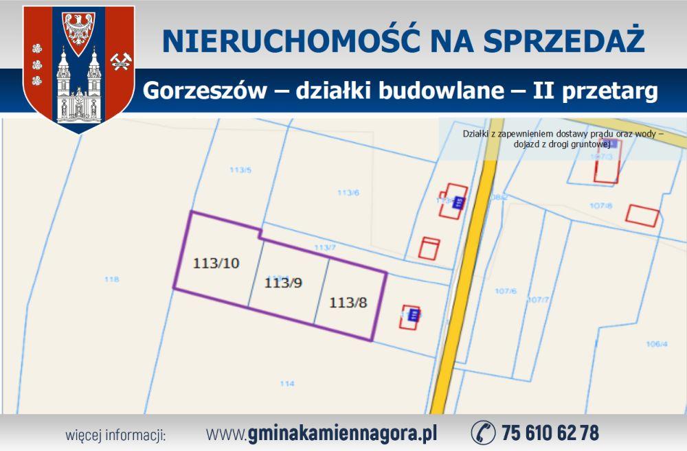 Ogłoszenie - Gorzeszów – działki budowlane – II przetarg