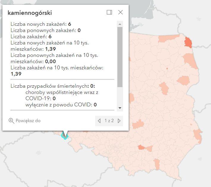 Koronawirus - statystyka - powiat kamiennogórski - 21.8.2022. 