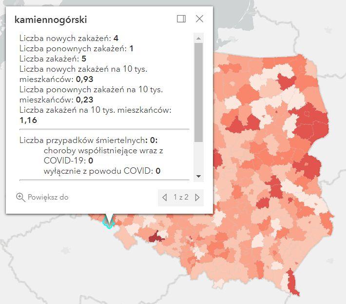Koronawirus - statystyka - powiat kamiennogórski - 20.8.2022. 