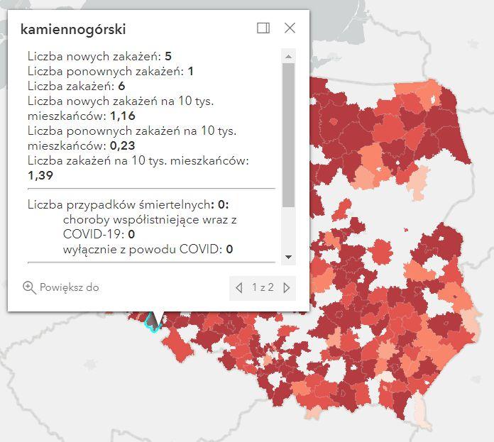 Koronawirus - statystyka - powiat kamiennogórski - 18.8.2022. 