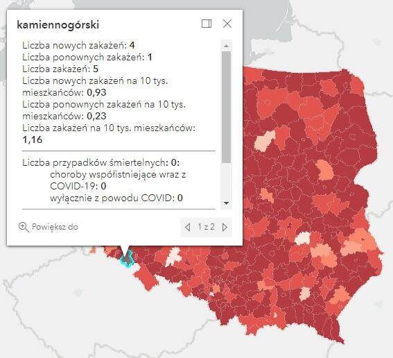 Koronawirus - statystyka - powiat kamiennogórski - 9.8.2022. 