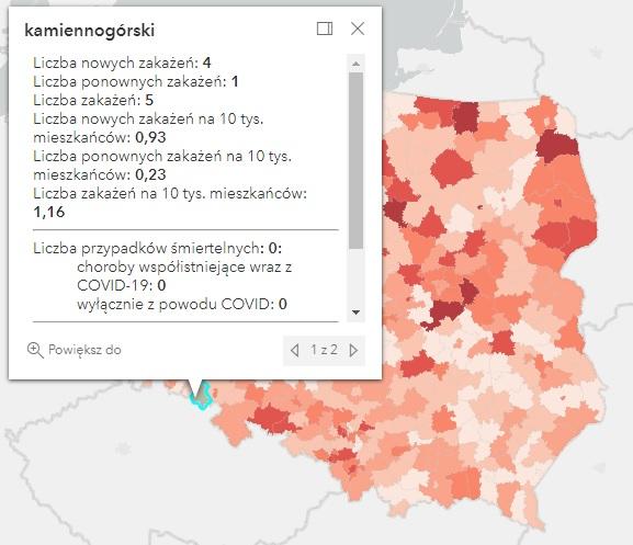 Koronawirus - statystyka - powiat kamiennogórski - 4.8.2022. 