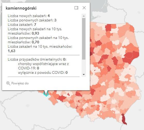 Koronawirus - statystyka - powiat kamiennogórski - 3.8.2022. 