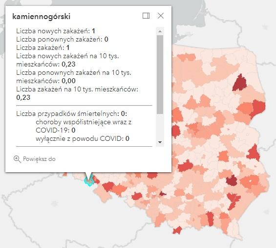 Koronawirus - statystyka - powiat kamiennogórski - 1.8.2022. 