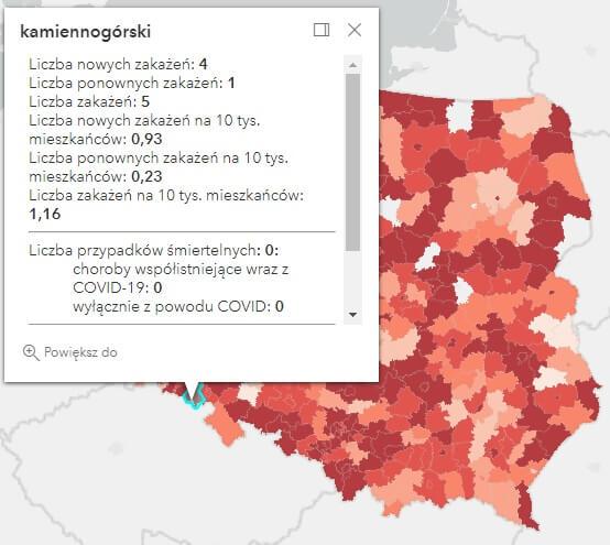 Koronawirus - statystyka - powiat kamiennogórski - 26.7.2022. 