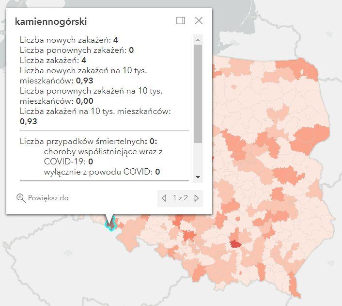 Koronawirus - statystyka - powiat kamiennogórski - 24.7.2022. 