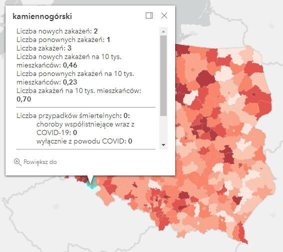 Koronawirus - statystyka - powiat kamiennogórski - 21.7.2022. 