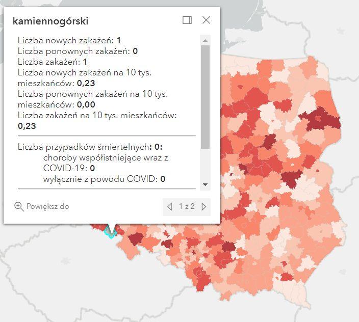 Koronawirus - statystyka - powiat kamiennogórski - 19.7.2022. 